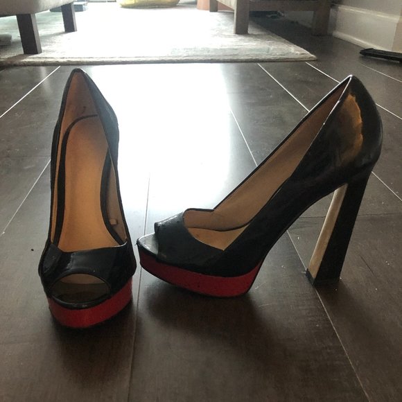 Zara Red Tipped Peep Toe Patent Leather Heels - Picture 3 of 5